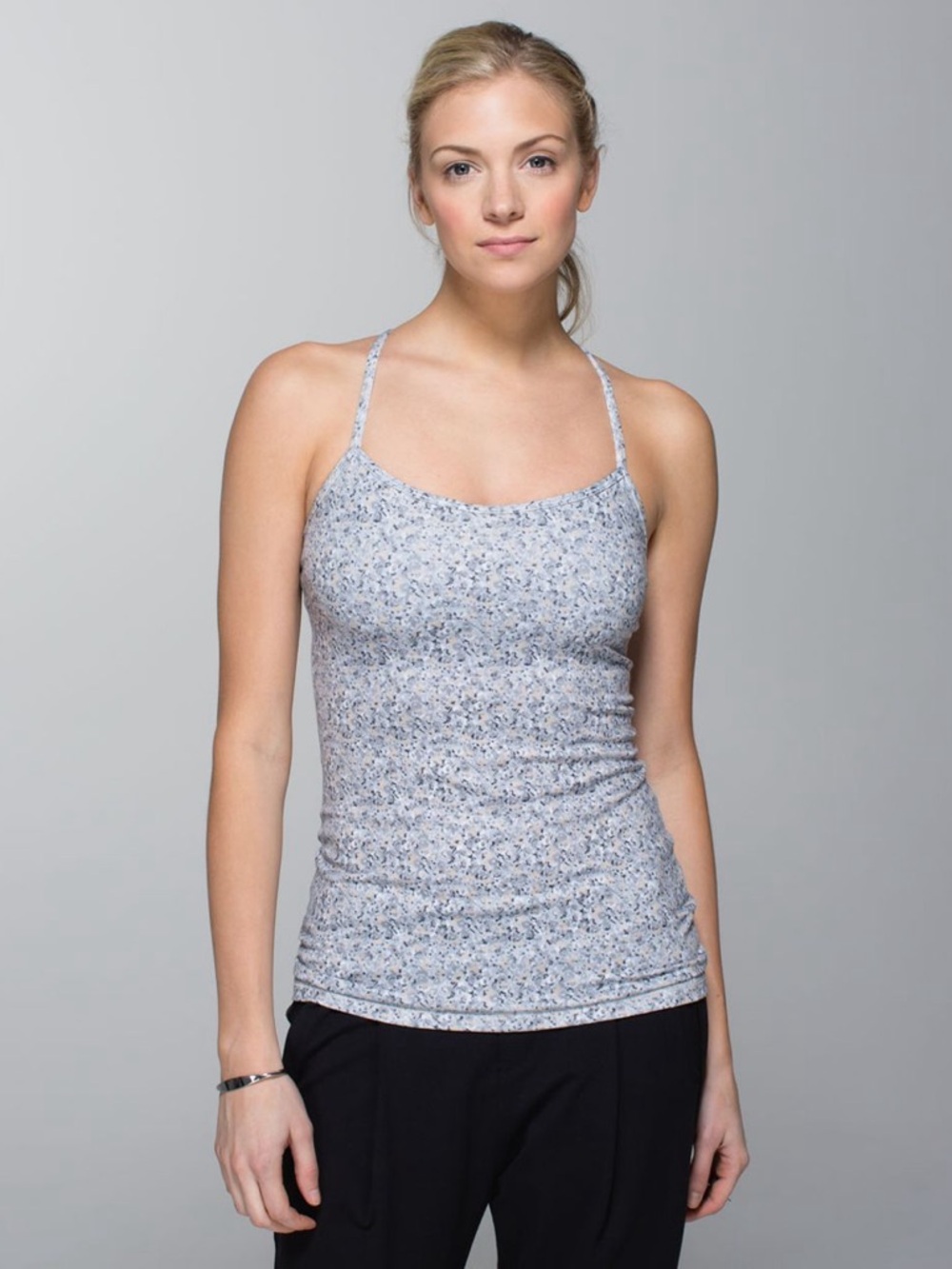 Lululemon Power Y Tank *Luon - Petite Fleur Silver Spoon Grey Athletic Tank Top